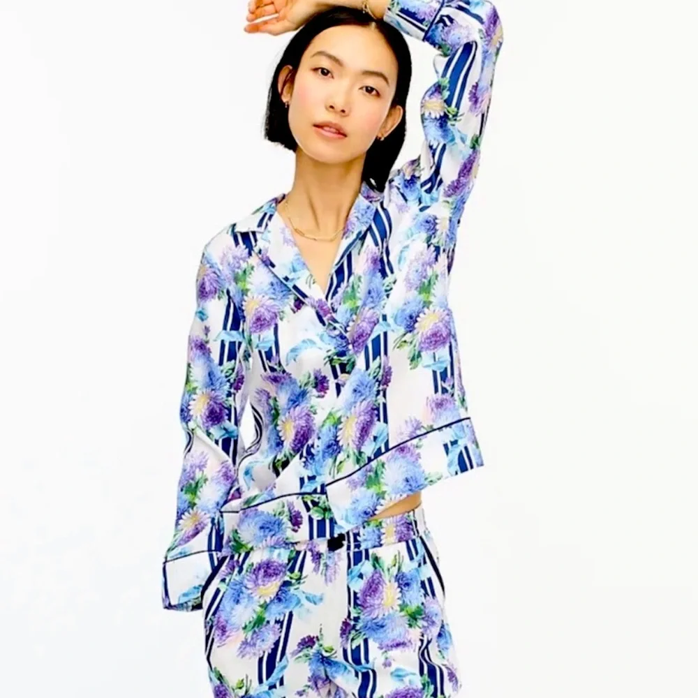 J. Crew Floral Button Down Pajama Set Retail $158 - Blue, Green & Purple
